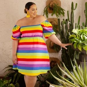 Eloquii Rainbow Puff Sleeve Dress